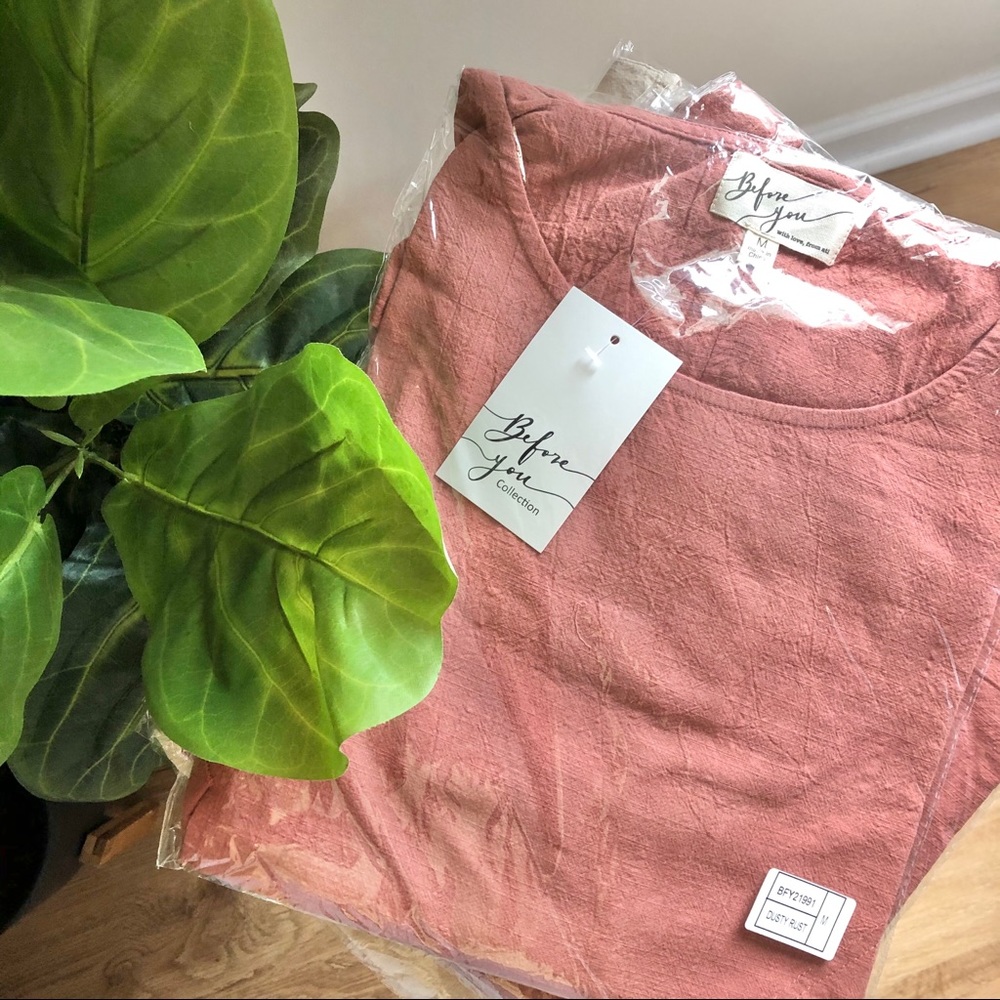 NWT Cotton Linen Tunic Top in Dusty Rust